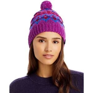 New Rag & Bone Fair Isle Wool Beanie in Purple Multi Women's Size 1